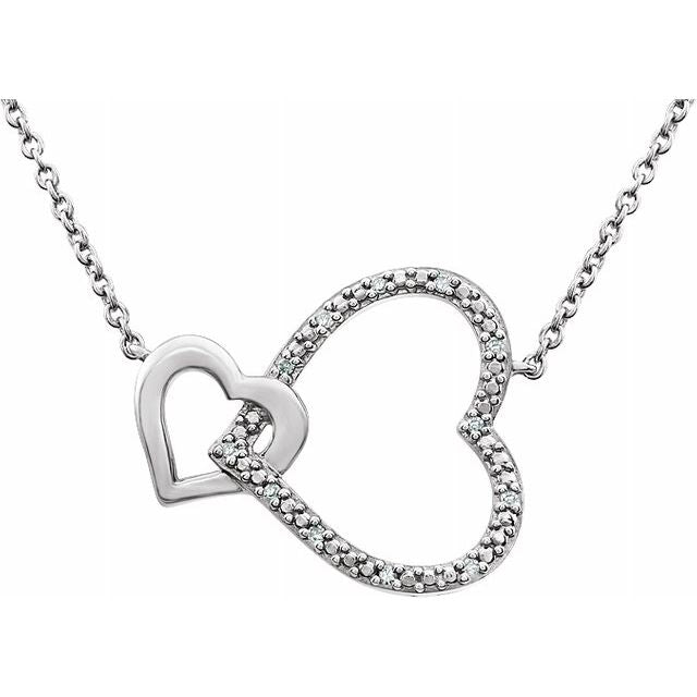 Sterling Silver .03 CTW Natural Diamond Interlocking Heart 18" Necklace