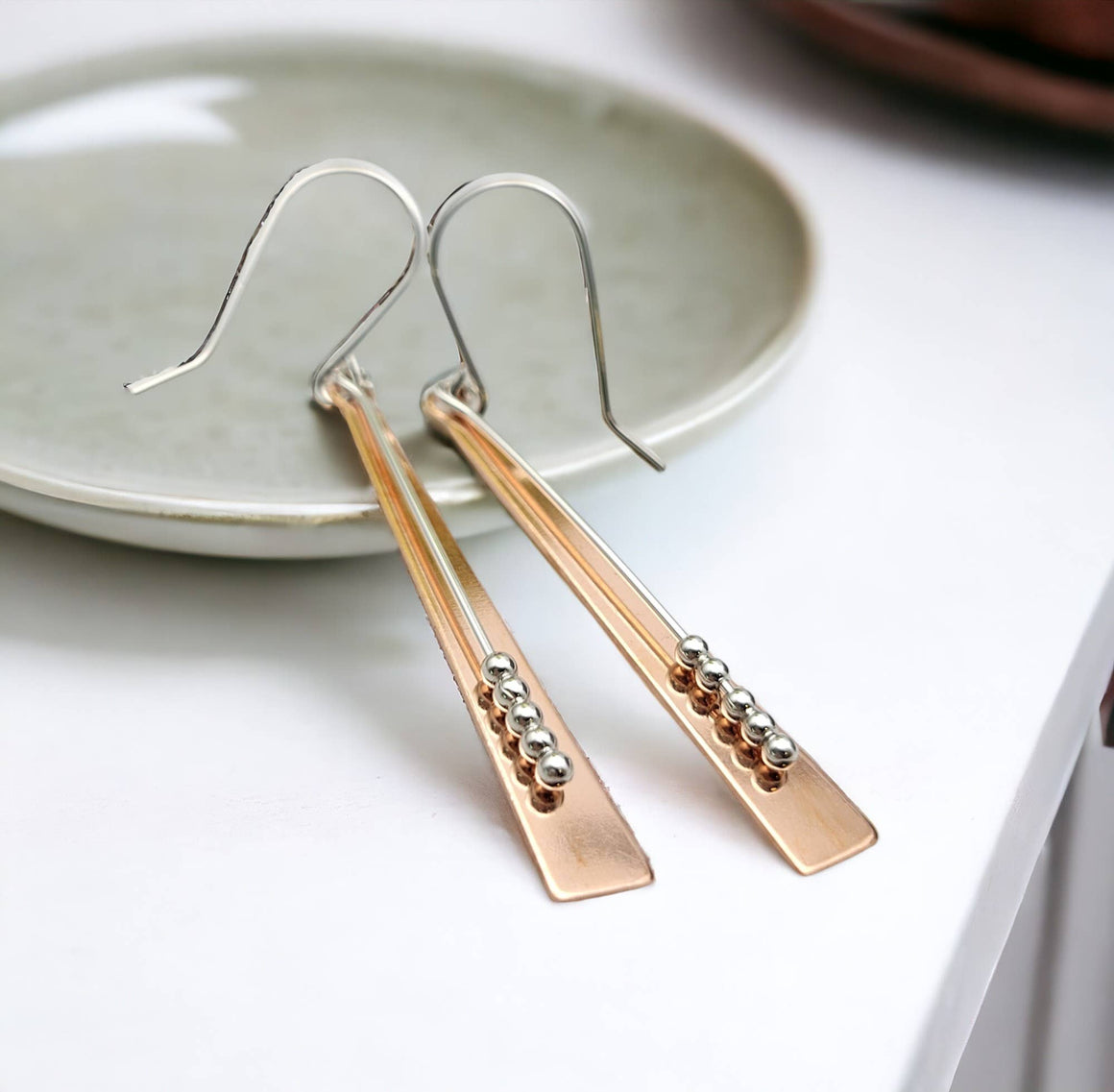 CE300 Long Bar Copper and Silver Earrings