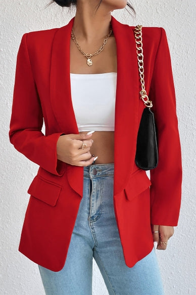 WOMEN OPEN FRONT MID LENGTH BLAZER WITH POCKETS