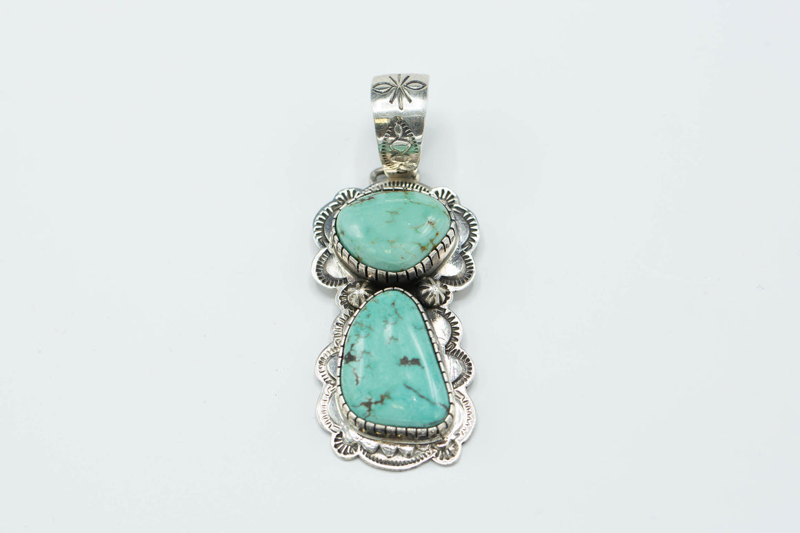 SW Sterling Silver & Turquoise Double Stone Pendant