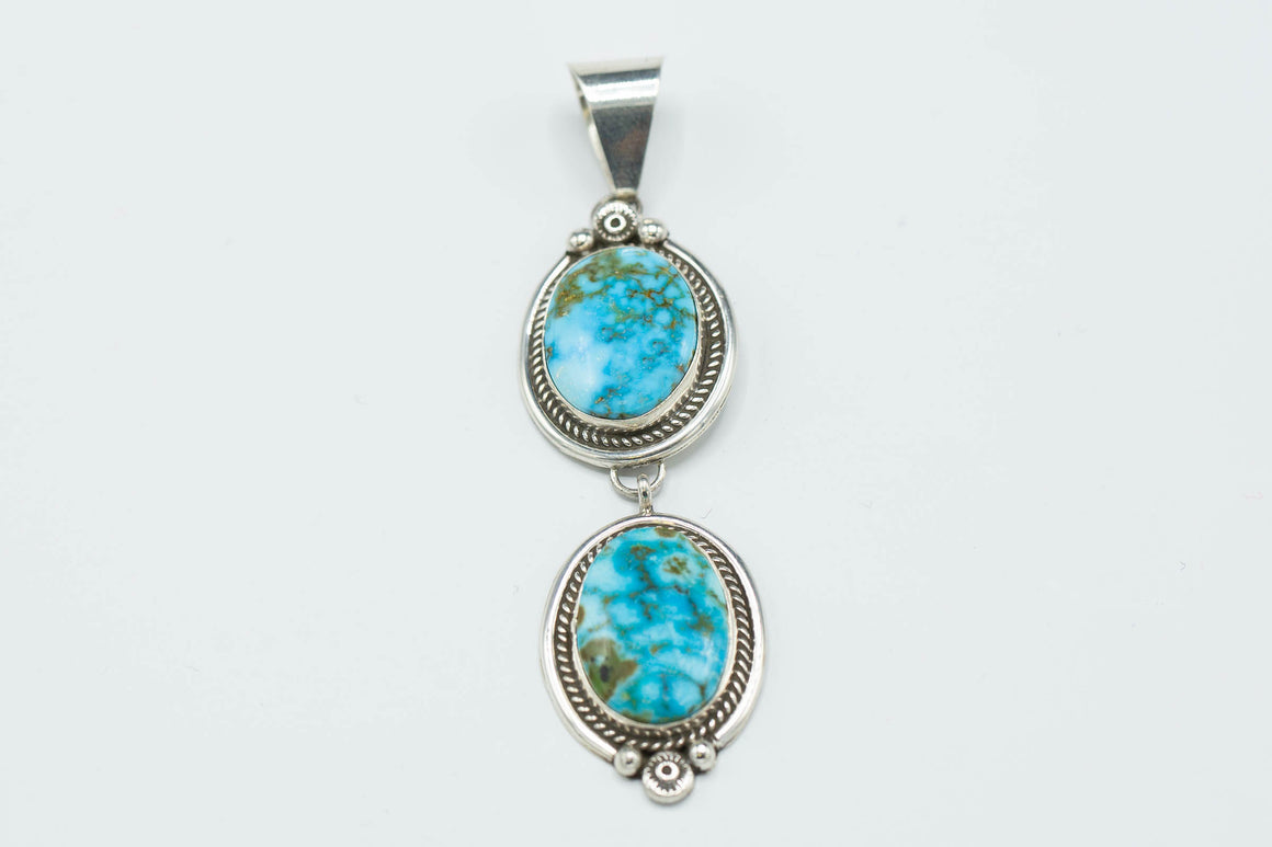 SW Sterling Silver Double Stone Turquoise Pendant