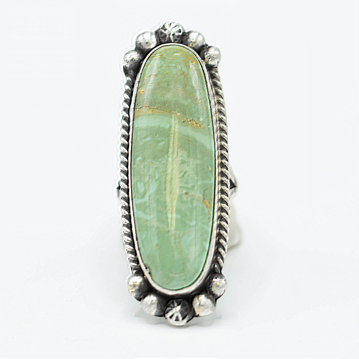 SW Sterling Silver Green Turquoise Long Oval Ring