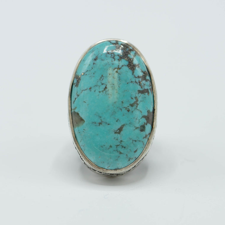 SW Sterling Silver Turquoise Ring with Stamped Bezel
