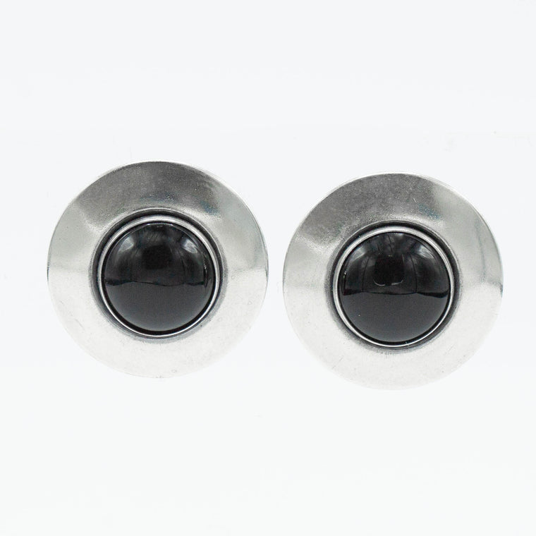 SW Sterling Silver & Onyx Disc Earrings