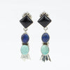 SW Sterling Silver Geometric Onyx, Lapis & Turquoise Earrings