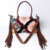 AD Tapestry and Leather Fringe Purse with a Crossbody Strap