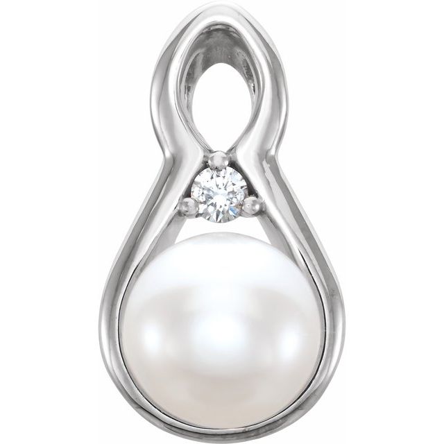 14K White Cultured Freshwater Pearl & .03 CTW Natural Diamond Pendant