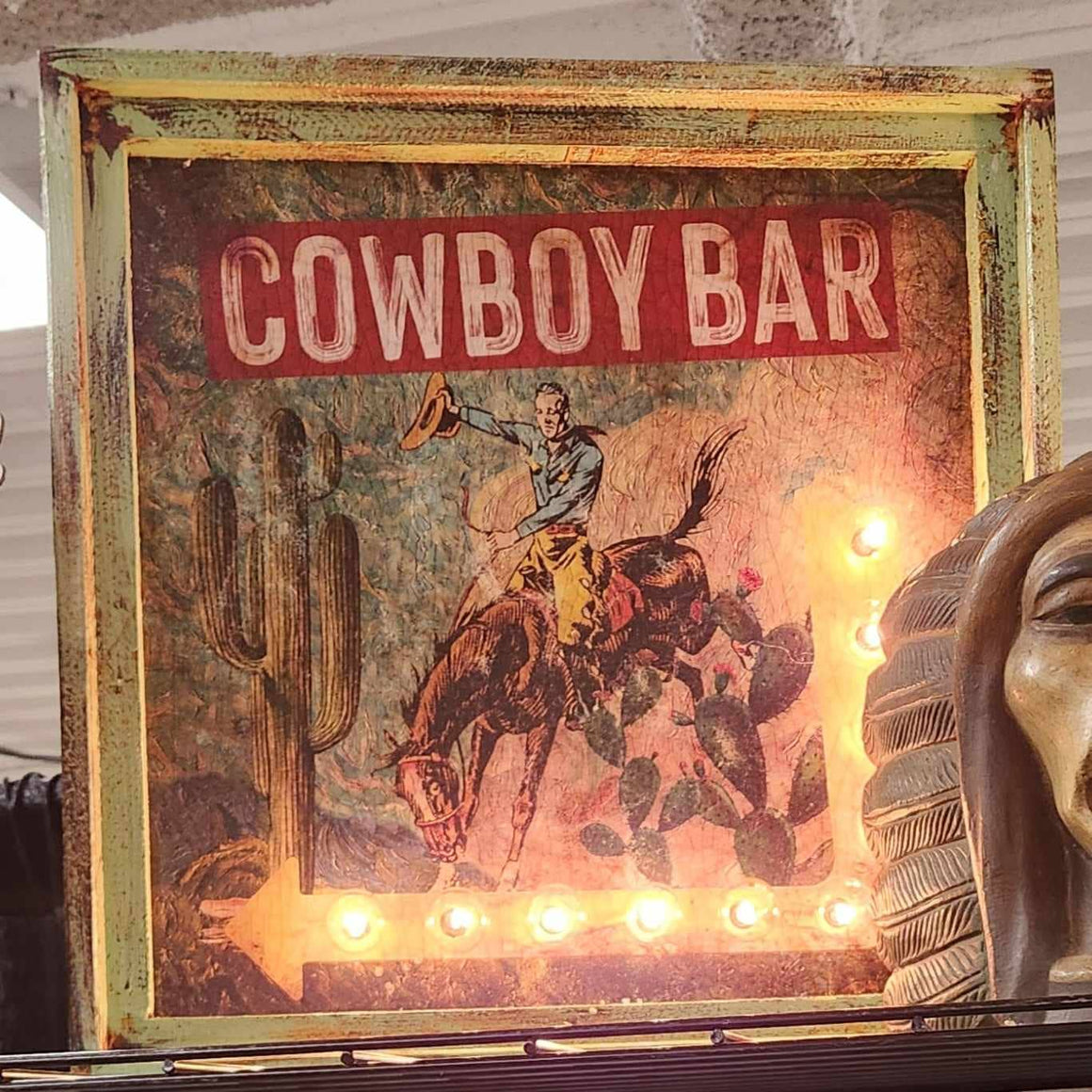 Cowboy Bar with Arrow - 24" Square Lighted Artwork