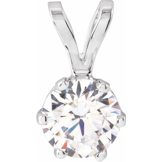 14K White 6.5 mm Round Cubic Zirconia 6-Prong Solitaire Pendant