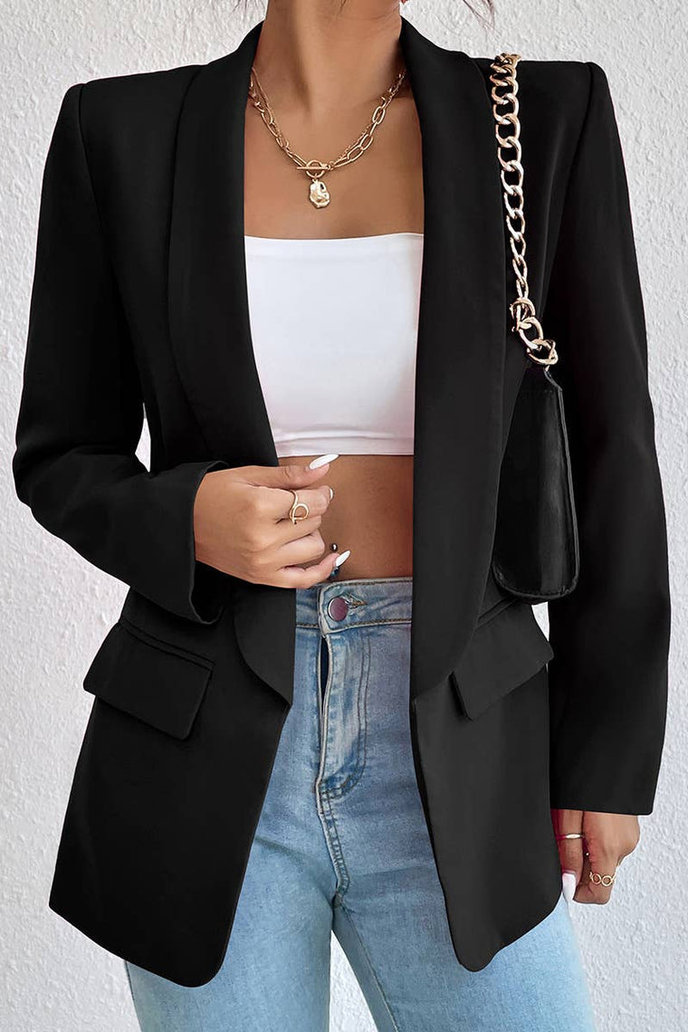 WOMEN OPEN FRONT MID LENGTH BLAZER WITH POCKETS