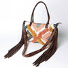 AD Tapestry and Leather Fringe Purse with a Crossbody Strap
