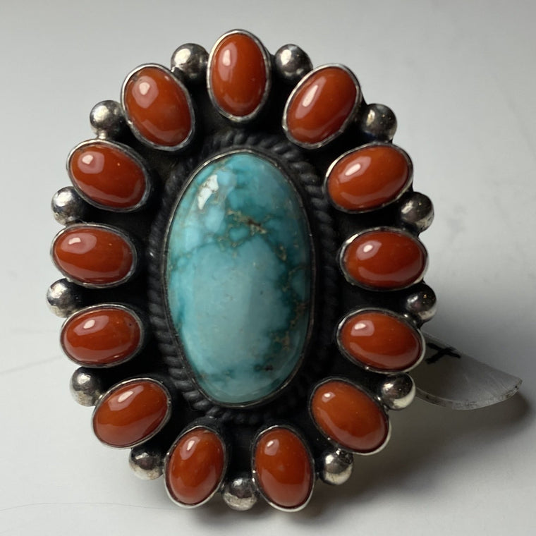 Turquoise and Coral Ring