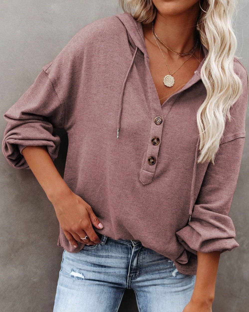 Everyday Soft Buttoned Top w/Hoodie