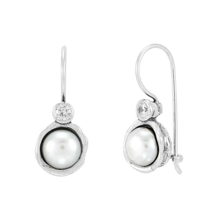 Silpada 'Highly Prized' Silver Freshwater Pearl and Cubic Zirconia Earrings