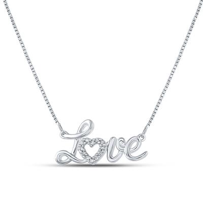 STERLING SILVER ROUND DIAMOND LOVE HEART NECKLACE 1/20 CTTW