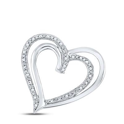 STERLING SILVER ROUND DIAMOND HEART PENDANT 1/20 CTTW